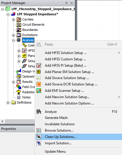 Project Manager > Analysis > Clean Up Solutions...