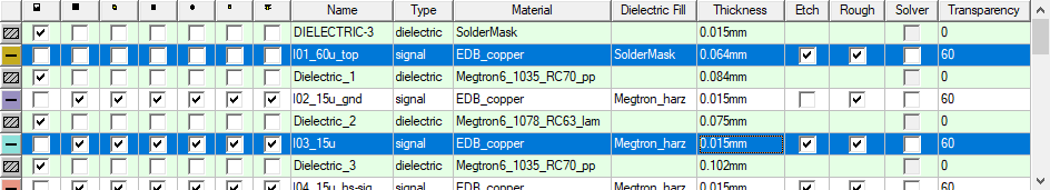 Selecting Multiple Rows in the Layer Table