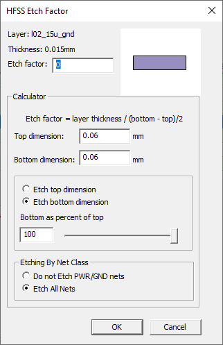 HFSS Etch Factor Window