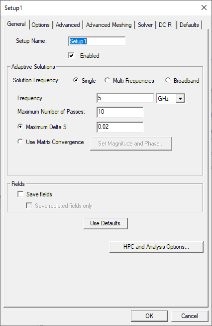 HFSS Setup Window