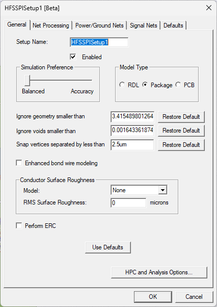 HFSS PI Setup - General Tab