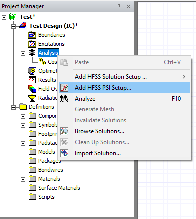 Analysis > Add HFSS PI Setup