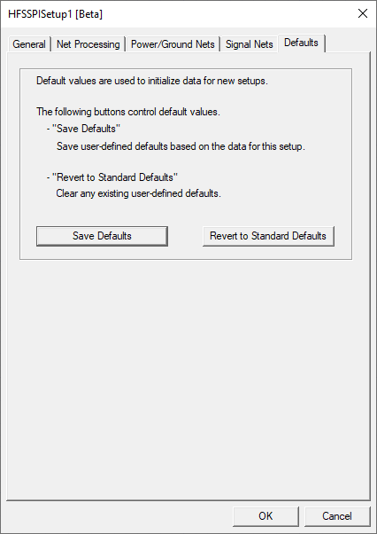 HFSS PI Setup - Defaults Tab