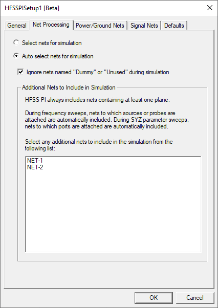 HFSS PI Setup - Net Processing Tab