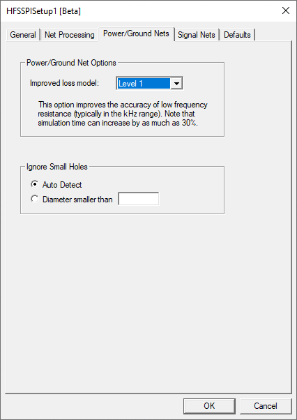 HFSS PI Setup - Power/Ground Nets Tab