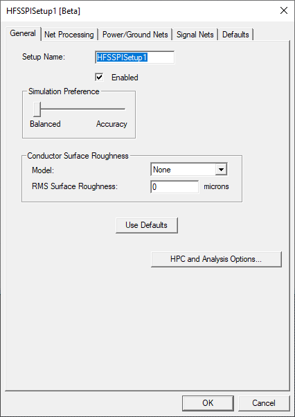HFSS PI Setup - General Tab