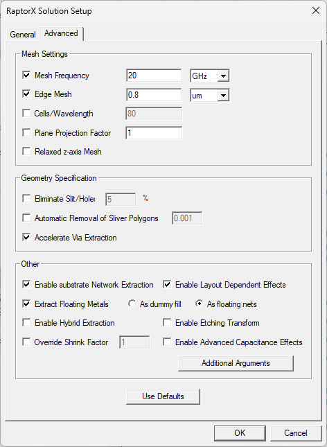 RaptorX Solution Setup Window > Advanced Tab