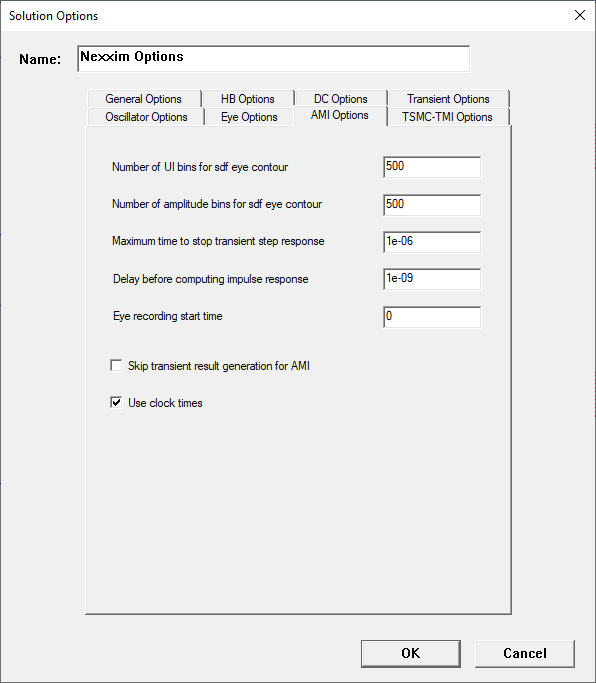 Solution Options Window