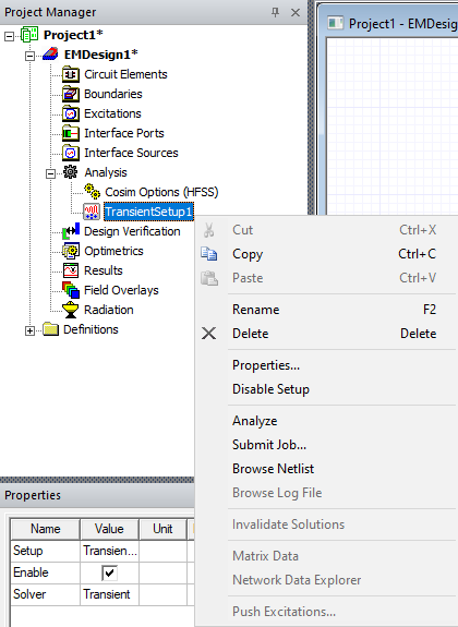 TransientSetup1 Shortcut Menu > Browse Netlist