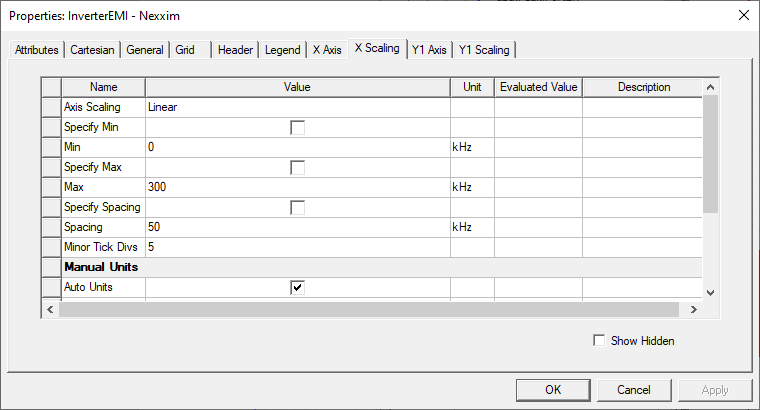 Properties Window > X Scaling Tab