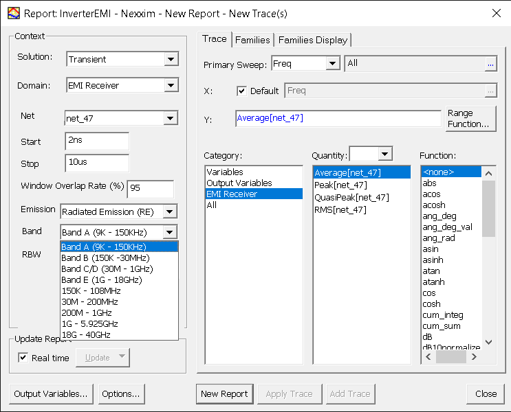Report Window > Band Drop-Down Menu