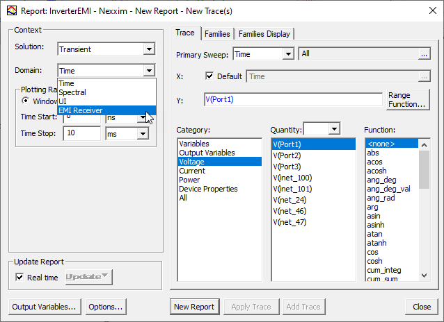 Report Window > Domain Drop-Down Menu