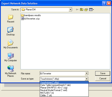 Exporting Planar EM Network Data