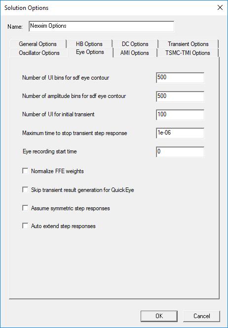 Solution Options Window