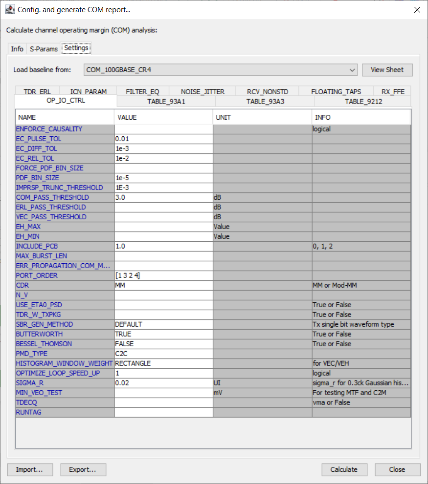 Config. and generate COM report. window