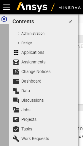 Ansys Minerva Contents Menu