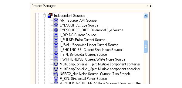 Project Manager, Project Tree, Independent Sources branch.