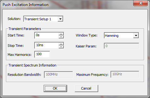 Push Excitation Information window.