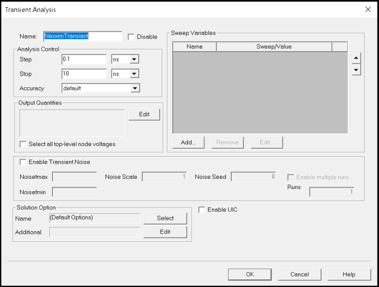 Transient Analysis Setup from the Schematic Editor