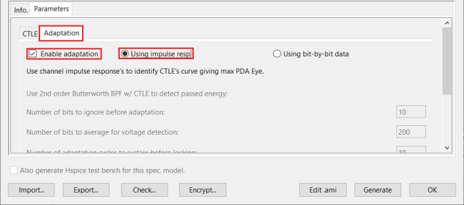 Adaptation Tab, Using impulse resp. option selected.