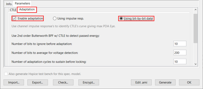 Adaptation Tab, Using bit-by-bit data option selected.