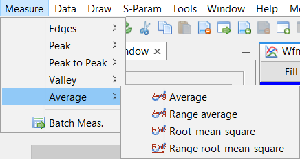 Measure menu, Average options listed.