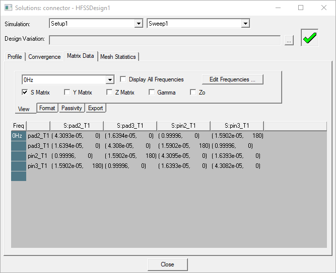 Solution Data dialog box, Matrix Data tab