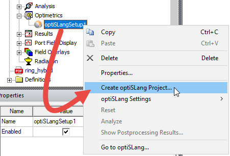 Create optiSLang Project Option