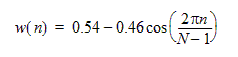 Hamming window equation.