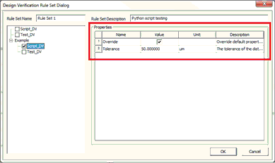 Design Verification Rule Set Dialog Window