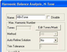 Harmonic Balance Analysis, N-Tone dialog.