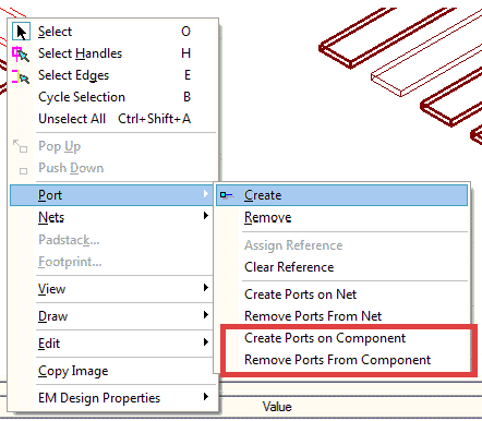 Shortcut Menu > Port > Create Ports On Component or Remove Ports From Component