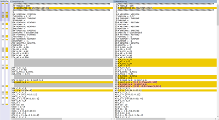Compare COM Export Settings