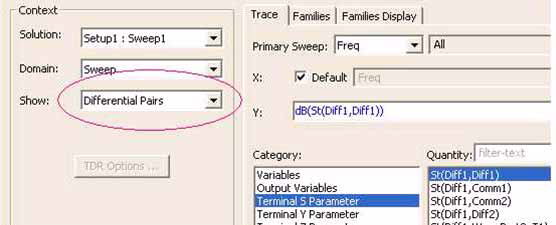 Context group box, Show field with a drop-down selection list for Differential pairs higlhighted.