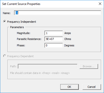 Current Source Properties Window