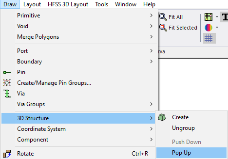 Draw Menu > 3D Structure > Pop Up Draw Menu > 3D Structure > Pop Up