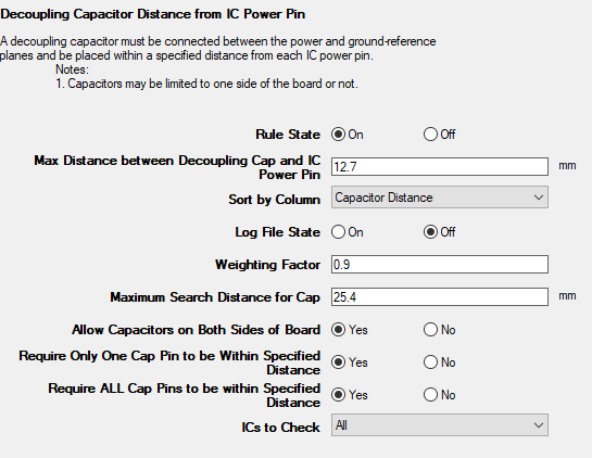 Decoupling Capacitor Distance from IC Power Pin Rules