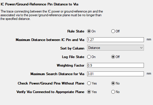 IC Power/Ground Pin-Via Distance Rules