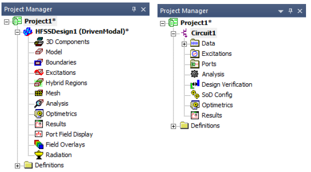 Two project manager windows, both displaying project trees.