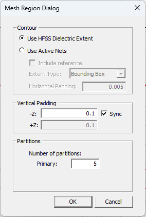 Mesh Region Dialog Window