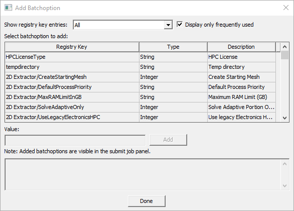 Add Batchoption dialog box. 
