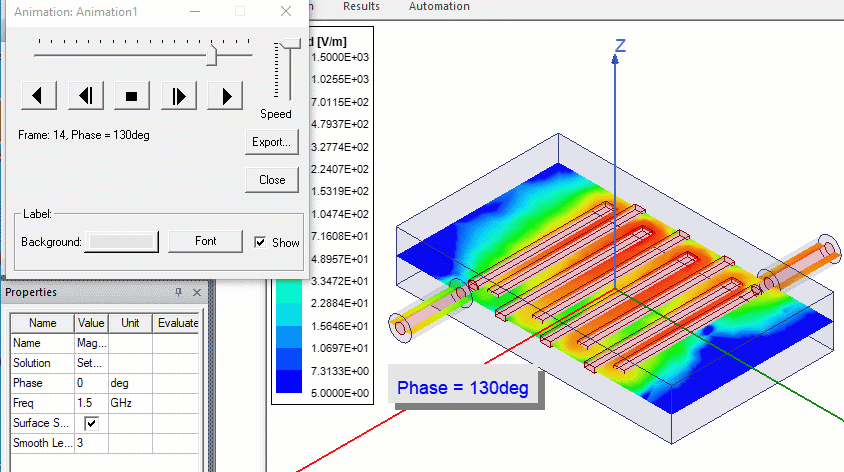 Animation Plot, Animation Dialog open.