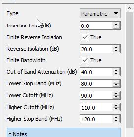 Circulator properties panel, Parametric type selected.