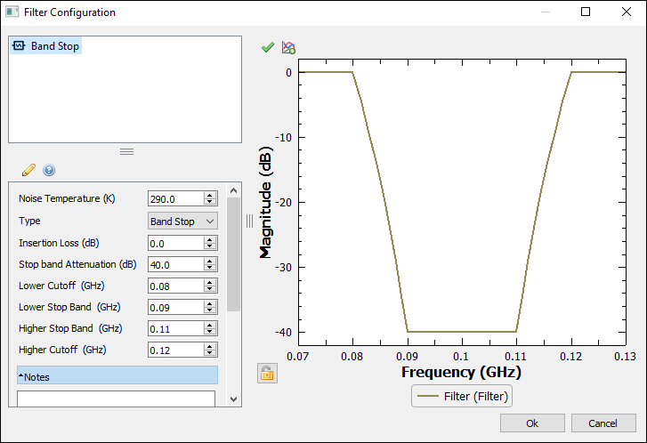 Filter configuration window.