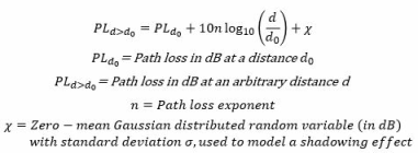 Log Distance coupling model equations and variable definitions.