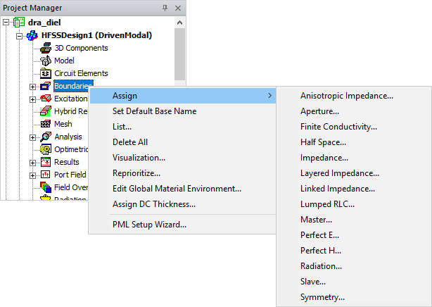 Shortcut Menus in the Project Manager Window