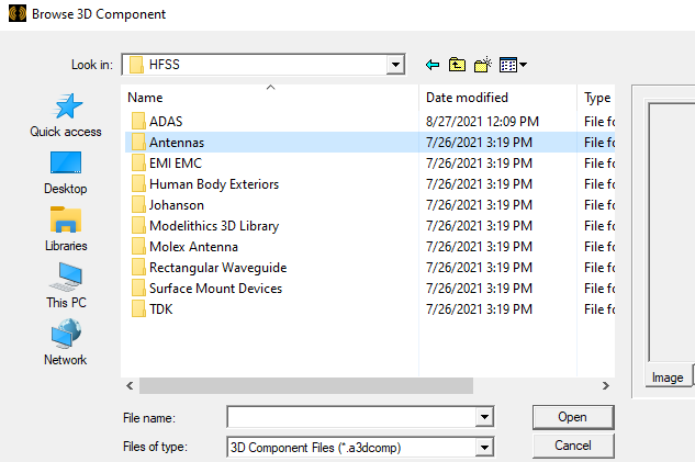 Browse 3D Component dialog.