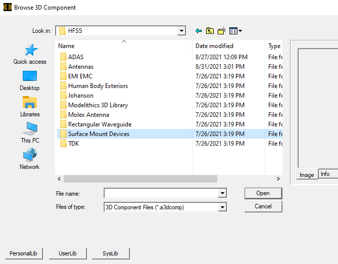 Browse 3D Component dialog.