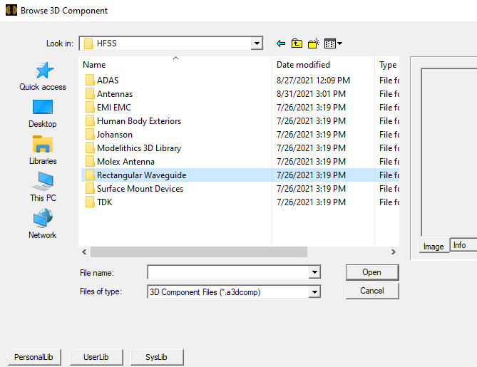Browse 3D Components dialog.