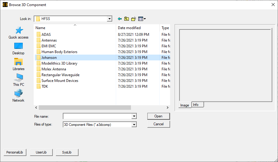 Browse 3D Components dialog.